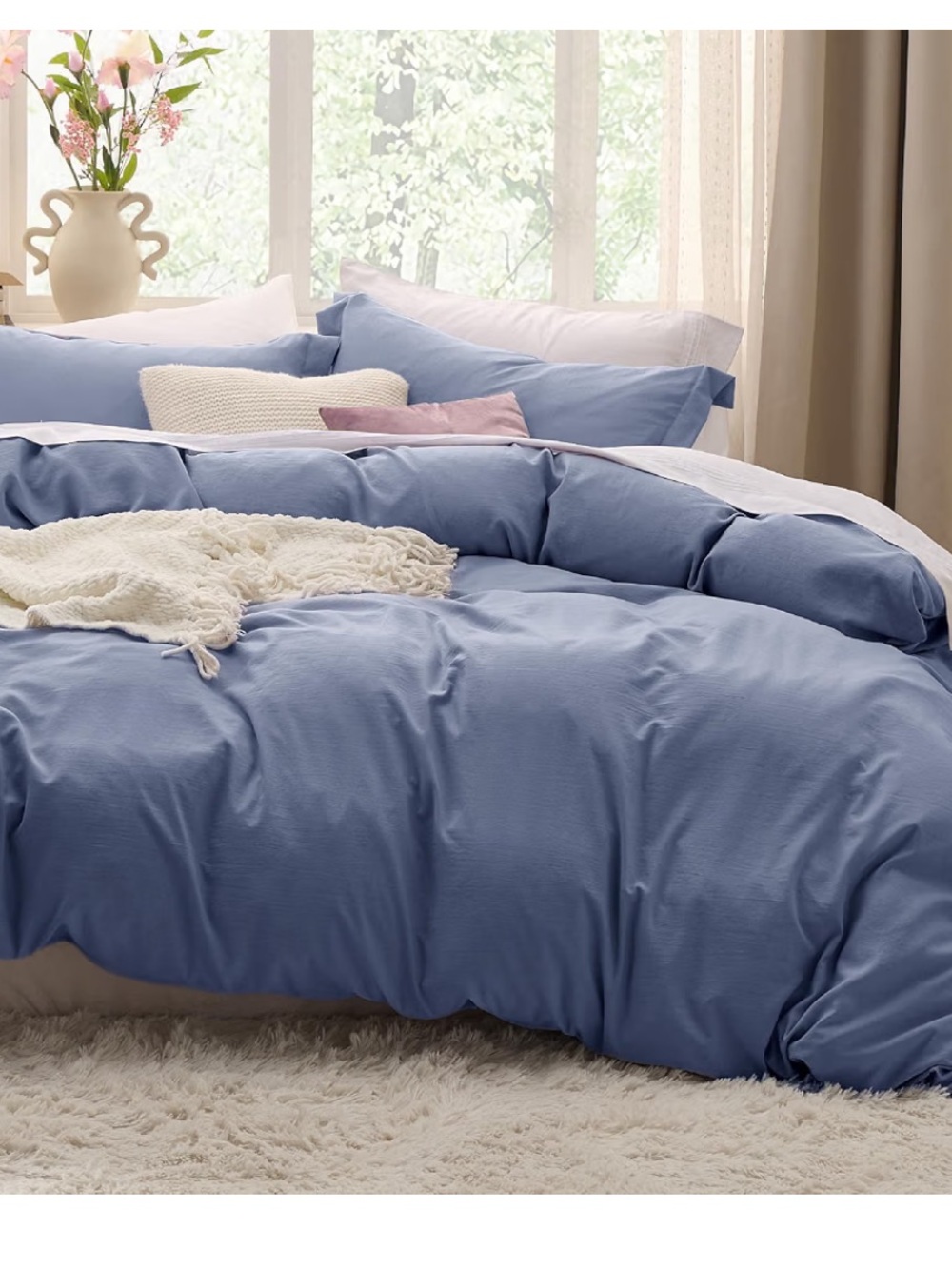 Slate Blue Cotton-Like Duvet Cover Set - Queen